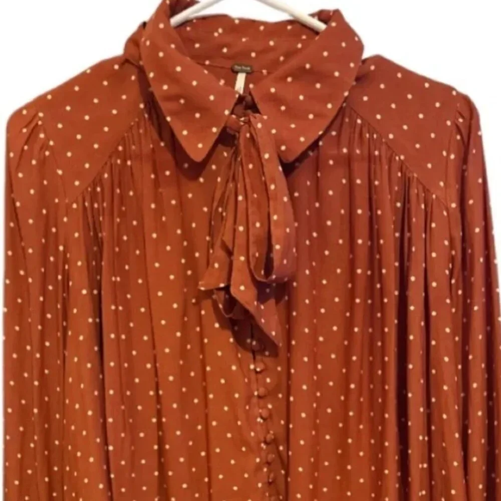 Free People New World Dotted Blouse in Autumn orange combo size X-Small